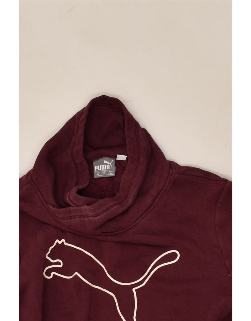 PUMA Womens Shawl Neck Sweatshirt Jumper UK 14 Medium Burgundy Cotton | Vintage Puma | Thrift | Second-Hand Puma | Used Clothing | Messina Hembry 