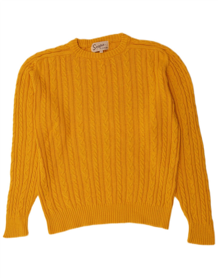 Scapa Mens Crew Neck Jumper Sweater Large Yellow Cotton