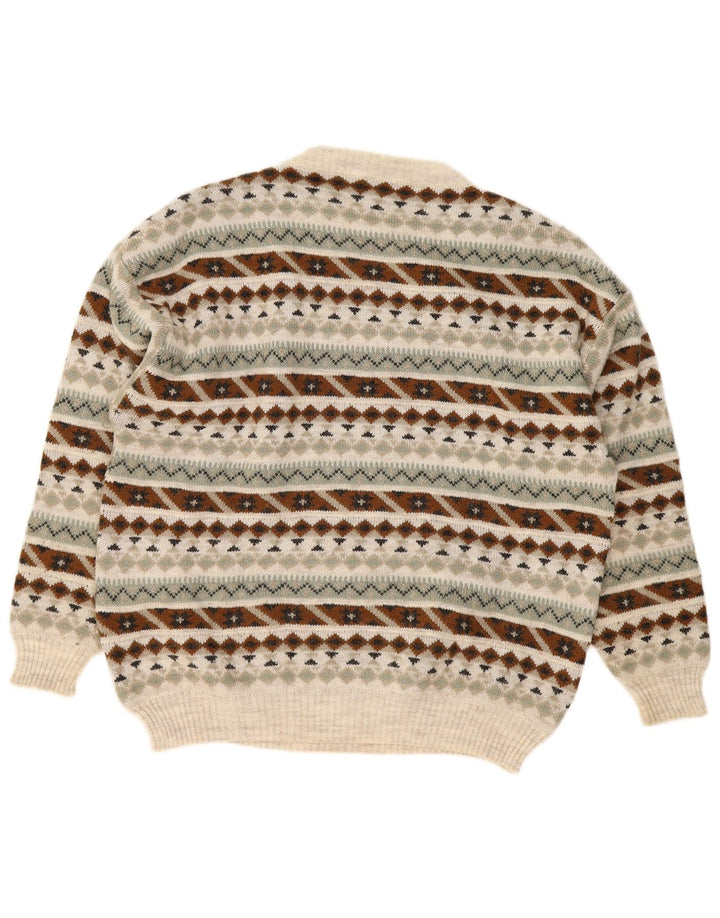 Vintage Mens Crew Neck Jumper Sweater Medium Multicoloured Geometric
