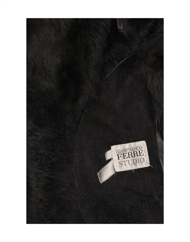 GIANFRANCO FERRE Womens Shearling Coat UK 10 Small Black Patchwork Leather Vintage Gianfranco Ferre and Second-Hand Gianfranco Ferre from Messina Hembry 