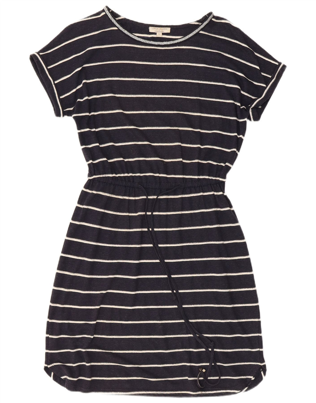 MONSOON Womens T-Shirt Dress UK 10 Small Navy Blue Striped Linen
