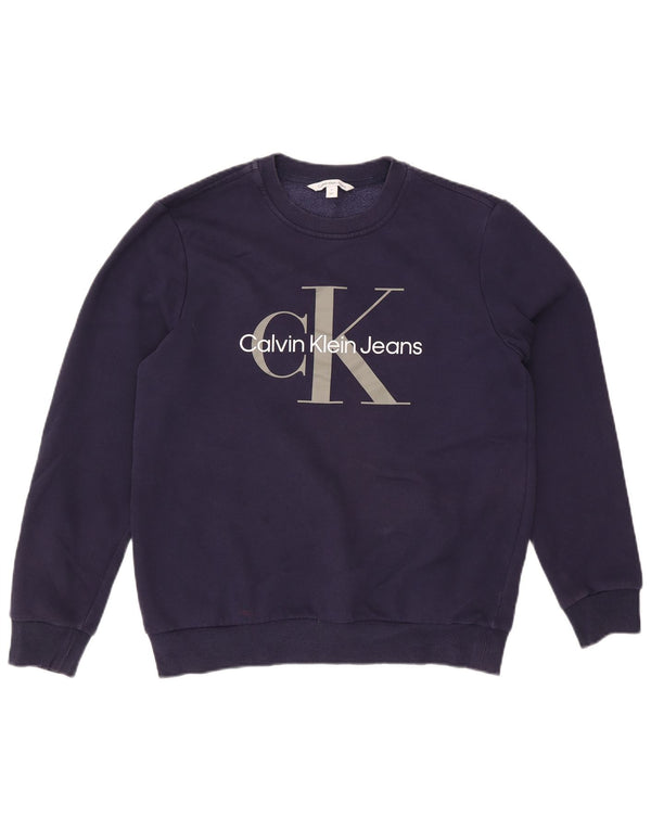 Calvin Klein Jeans Mens Graphic Sweatshirt Jumper Medium Navy Blue Cotton