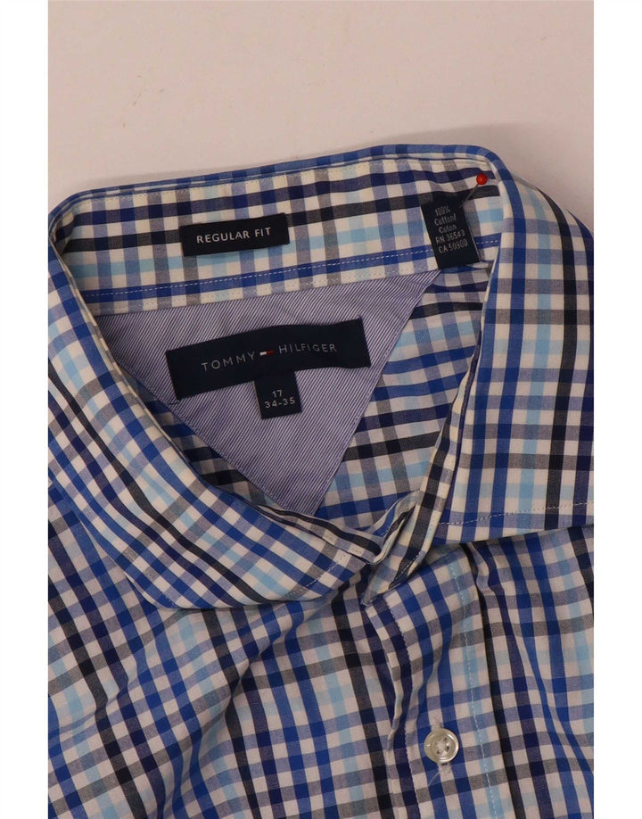 Tommy Hilfiger Mens Regular Fit Shirt Size 17 XL Blue Gingham Cotton