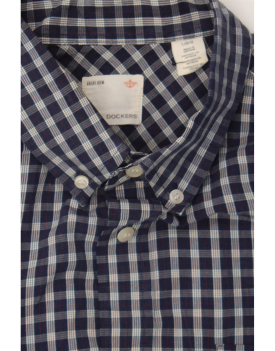 DOCKERS Mens Shirt Large Navy Blue Check Cotton Vintage Dockers and Second-Hand Dockers from Messina Hembry 