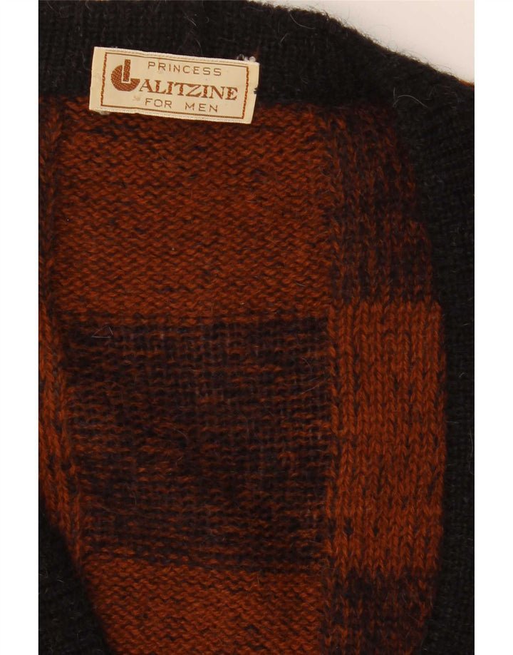 Vintage Mens Cardigan Sweater Large Brown Geometric