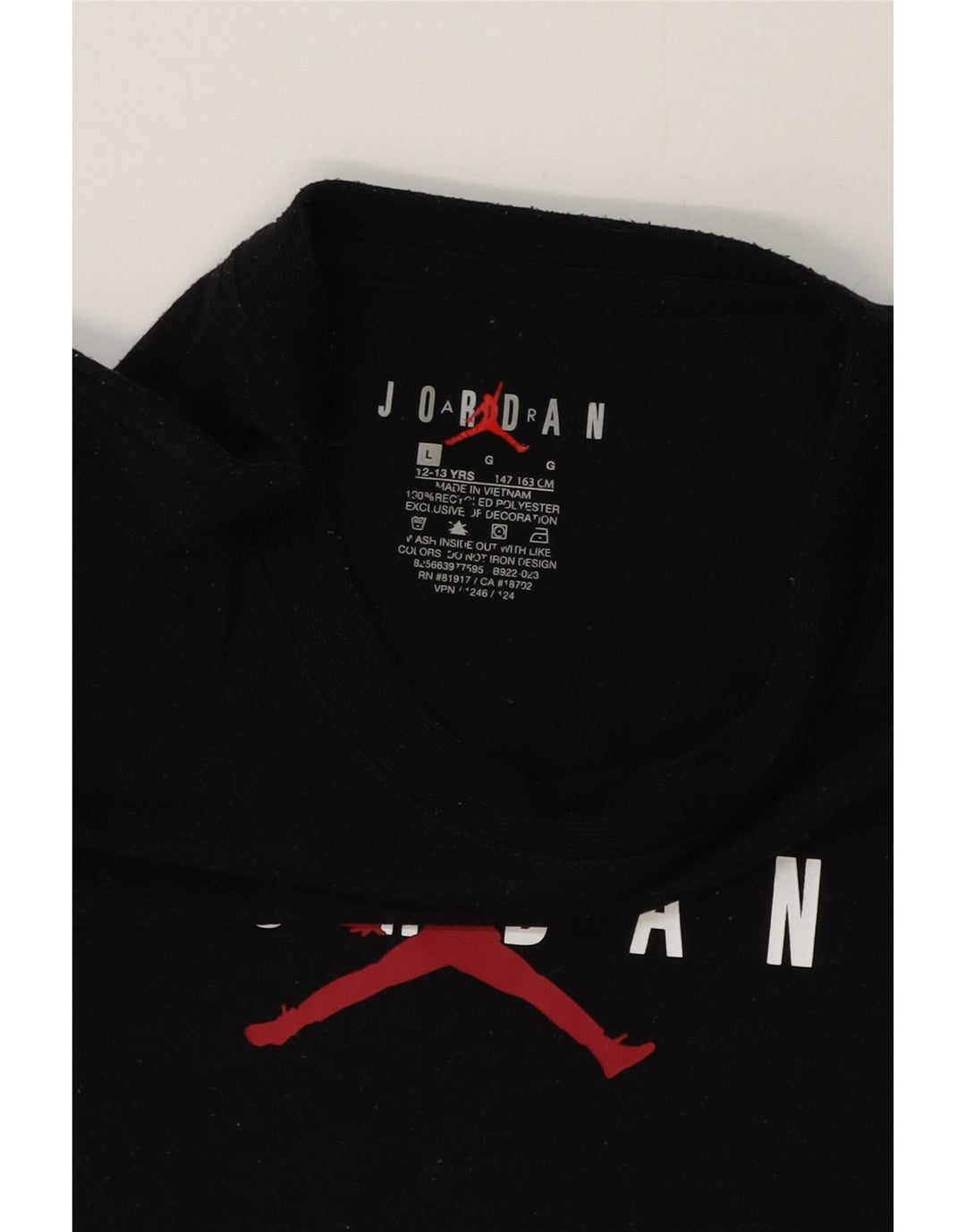 Jordan Boys Graphic T-Shirt Top 12-13 Years Large Black Polyester
