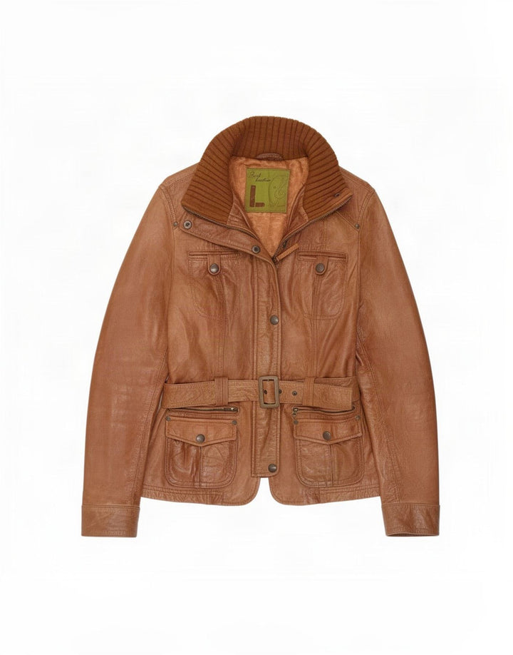 Vintage Womens Leather Jacket UK 16 Large Brown
