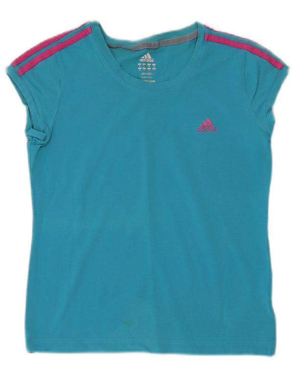 Adidas Womens T-Shirt Top UK 12 Medium Blue Cotton