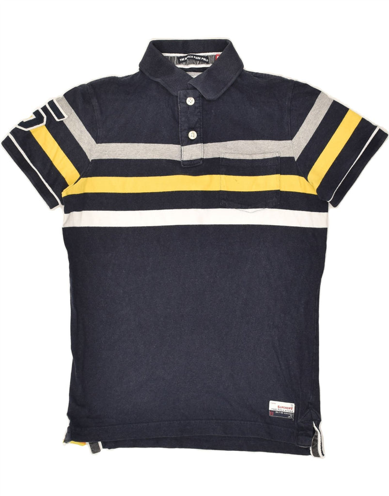 SUPERDRY Mens Polo Shirt Medium Navy Blue Striped Cotton | Vintage Superdry | Thrift | Second-Hand Superdry | Used Clothing | Messina Hembry 