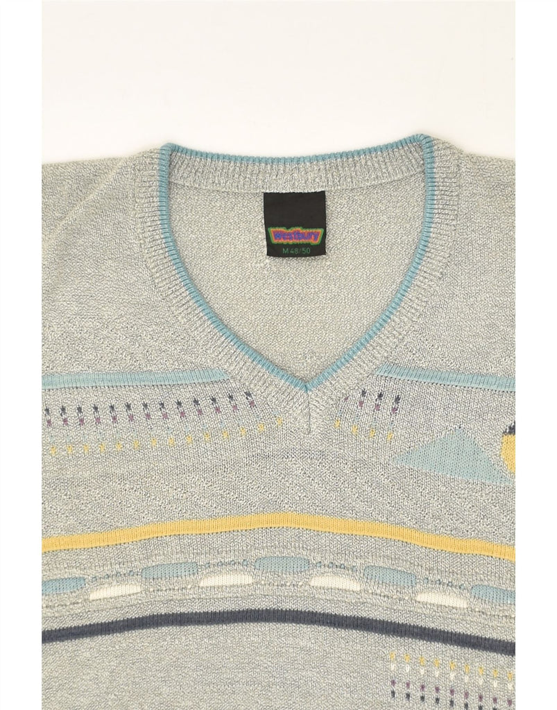 WESTBURY Mens V-Neck Jumper Sweater Medium Grey Striped Cotton | Vintage WESTBURY | Thrift | Second-Hand WESTBURY | Used Clothing | Messina Hembry 