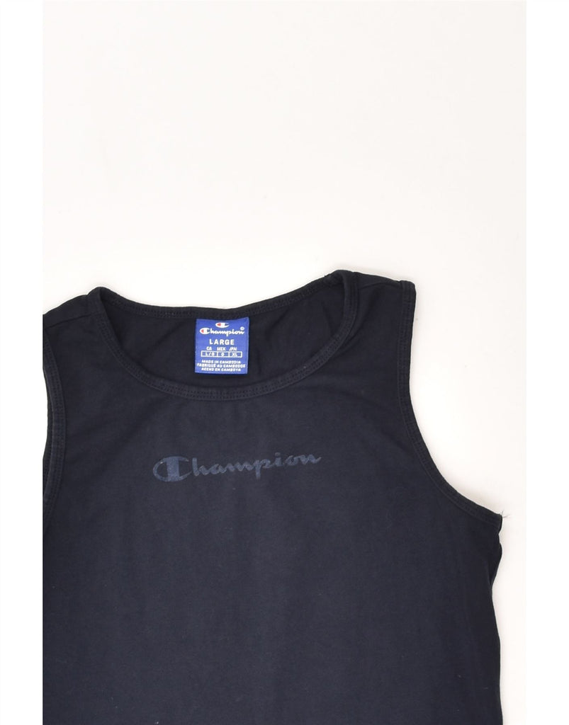 CHAMPION Womens Bodysuit UK 14 Large Navy Blue Cotton | Vintage Champion | Thrift | Second-Hand Champion | Used Clothing | Messina Hembry 