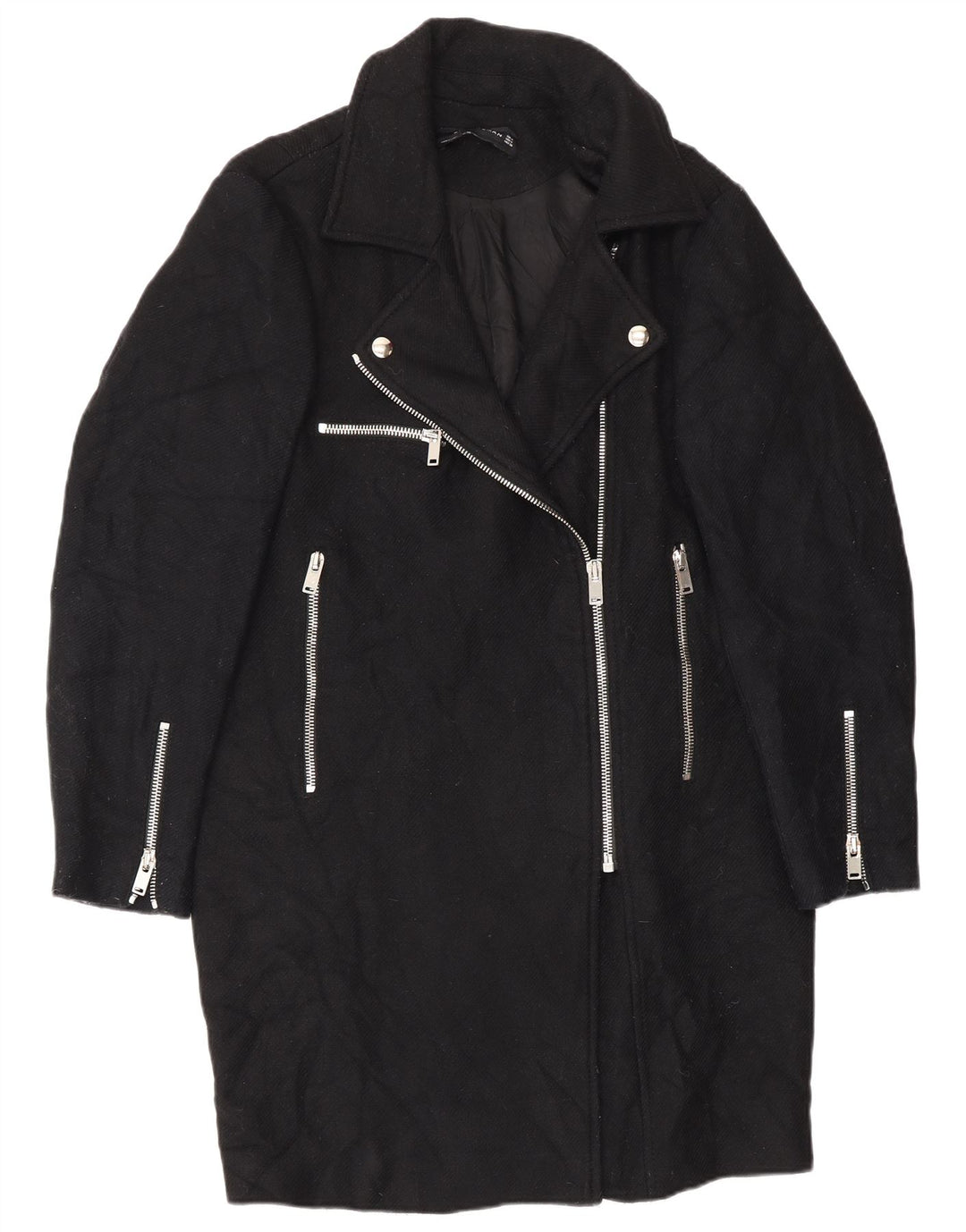 Zara Womens Overcoat UK 14 Medium Black Wool
