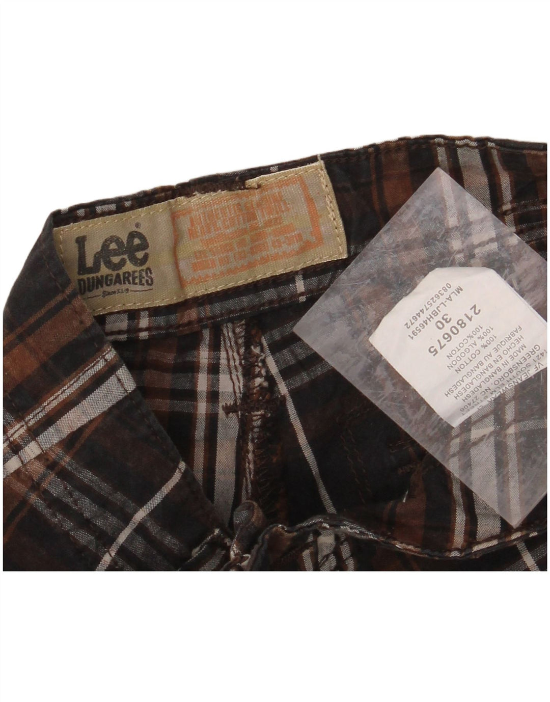 LEE Mens Dungarees Chino Shorts W30 Medium Brown Check Cotton