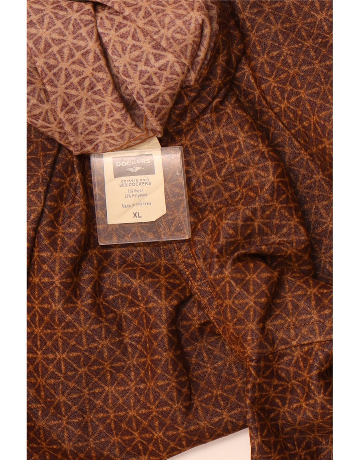 DOCKERS Mens Short Sleeve Shirt XL Brown Geometric Rayon
