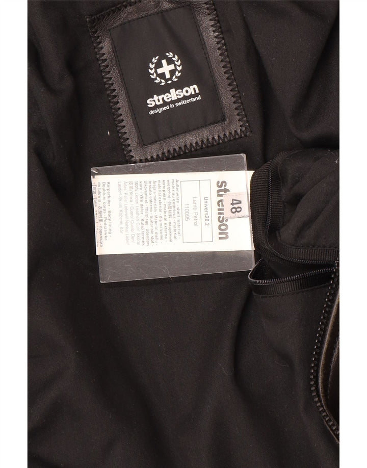 Strellson Mens Leather Jacket IT 48 Medium Black Leather