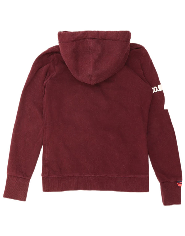 Superdry Womens Graphic Zip Hoodie Sweater UK 10 Small Burgundy Flecked