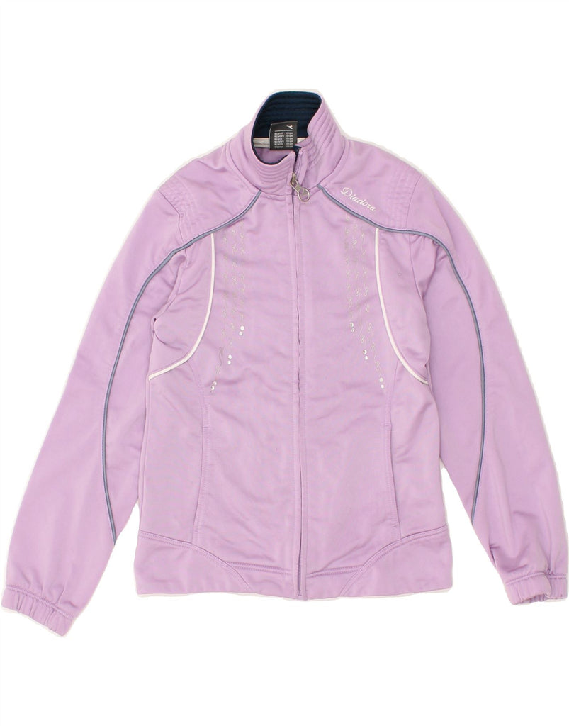 DIADORA Girls Graphic Tracksuit Top Jacket 8-9 Years Purple Polyester | Vintage Diadora | Thrift | Second-Hand Diadora | Used Clothing | Messina Hembry 