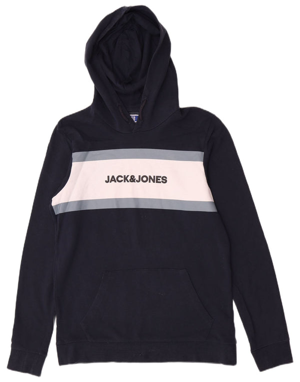 Jack & Jones Boys Graphic Hoodie Jumper 15-16 Years Navy Blue Colourblock