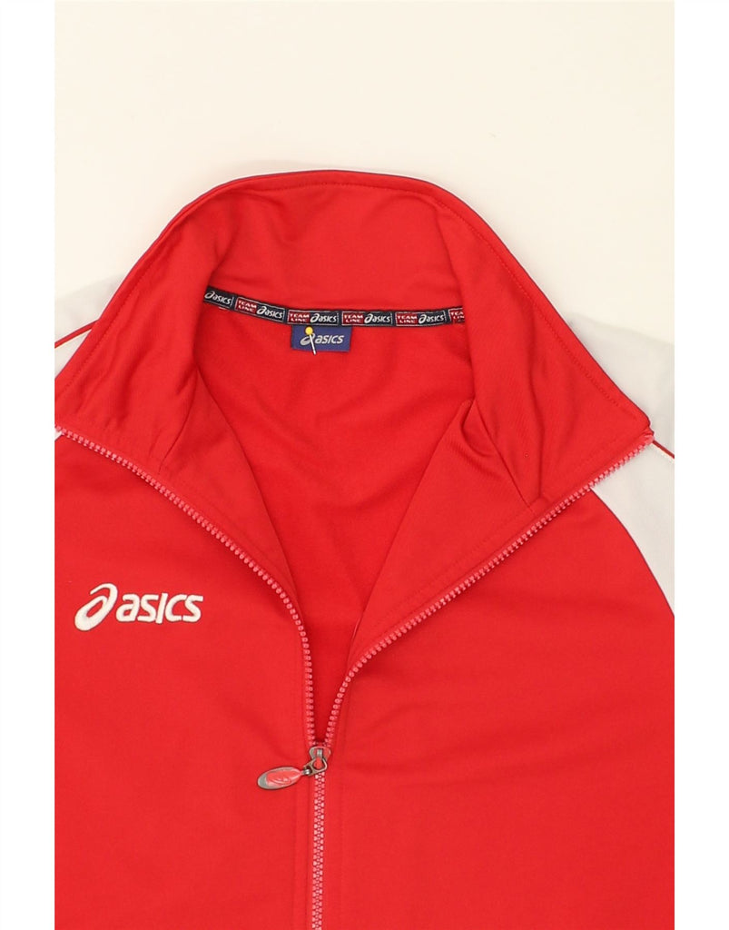 ASICS Mens Tracksuit Top Jacket Medium Red Colourblock Polyester | Vintage Asics | Thrift | Second-Hand Asics | Used Clothing | Messina Hembry 