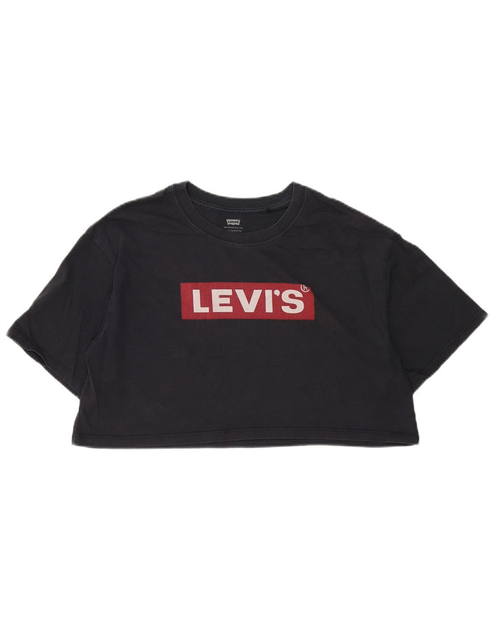 LEVI'S Womens Oversized Crop Graphic T-Shirt Top UK 2 2XS Black