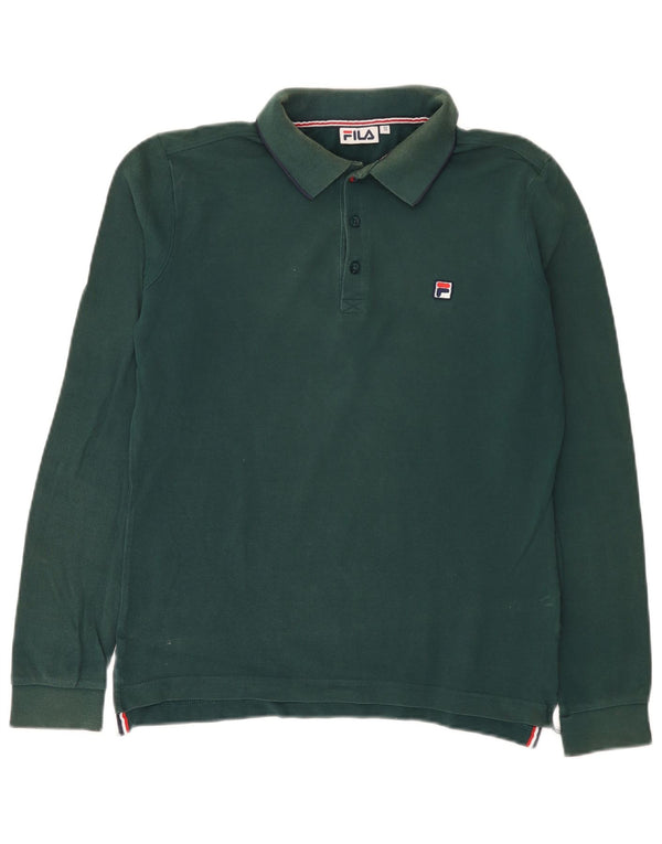 Fila Mens Long Sleeve Rugby Polo Shirt Small Green Cotton
