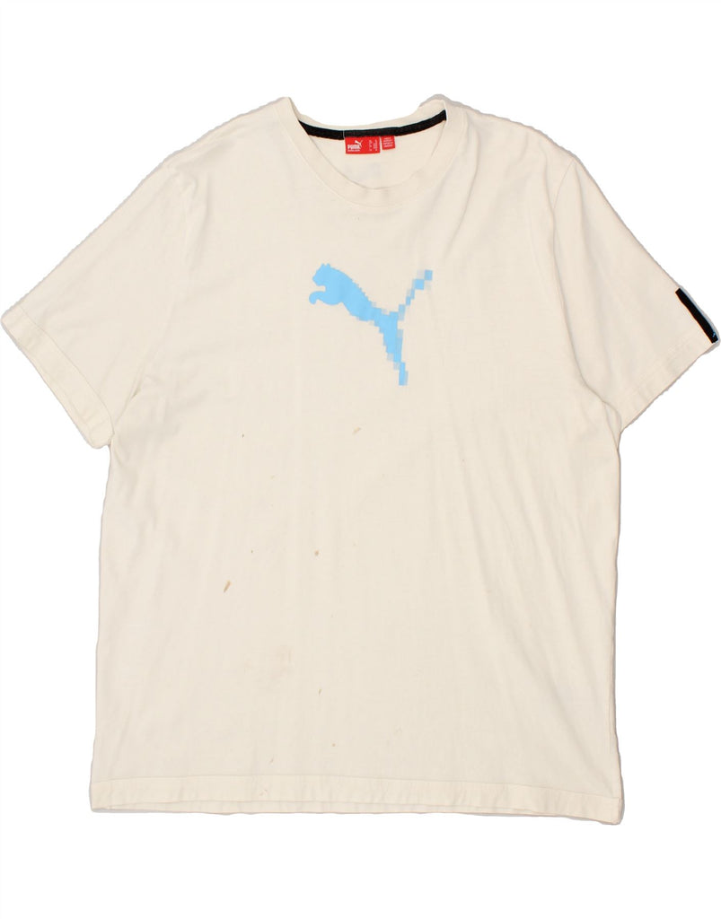 PUMA Mens Graphic T-Shirt Top XL Beige Cotton | Vintage Puma | Thrift | Second-Hand Puma | Used Clothing | Messina Hembry 