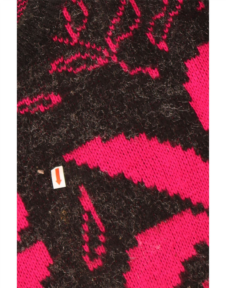 VINTAGE Womens Boat Neck Jumper Sweater UK 20 2XL Black Floral Acrylic