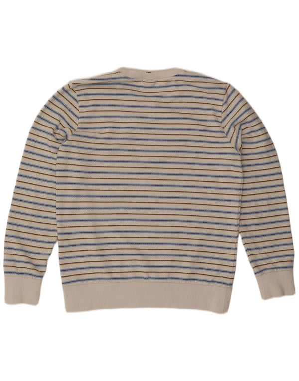 Scotch & Soda Mens Sweatshirt Jumper Large Off White Striped Cotton