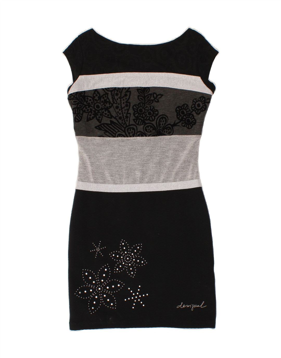 DESIGUAL Womens Sheath Dress UK 10 Small Black Colourblock Vintage Desigual and Second-Hand Desigual from Messina Hembry 