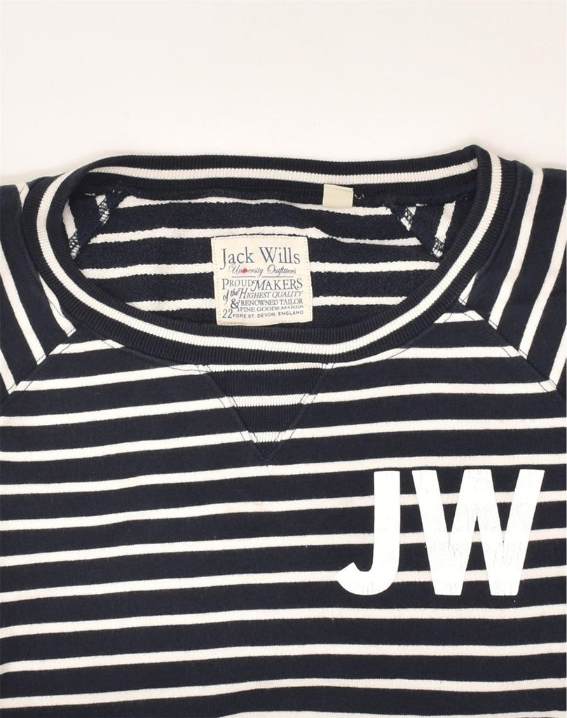 JACK WILLS Womens Sweatshirt Jumper UK 14 Medium Black Striped Cotton | Vintage Jack Wills | Thrift | Second-Hand Jack Wills | Used Clothing | Messina Hembry 