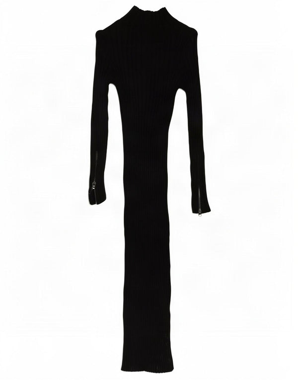 Zara Womens Long Sleeve Zip Neck Jumper Dress UK 10 Small Black Viscose