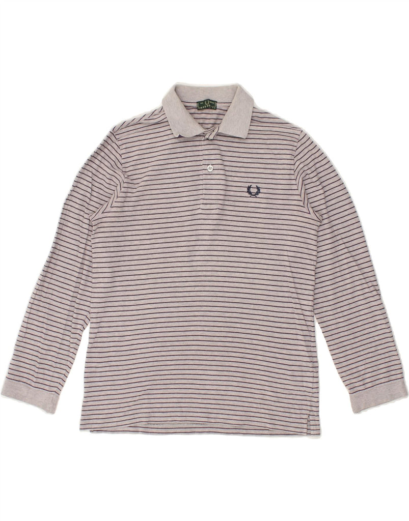 FRED PERRY Boys Long Sleeve Polo Shirt 13-14 Years Grey Striped Cotton | Vintage Fred Perry | Thrift | Second-Hand Fred Perry | Used Clothing | Messina Hembry 