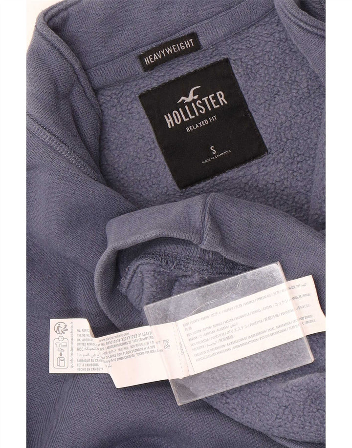 Hollister Mens Zip Neck Sweatshirt Jumper Small Blue Cotton