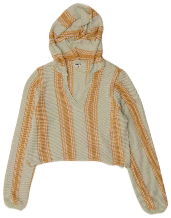 O'Neill Womens Crop Hooded Jumper Sweater UK 10 Small Green Striped
