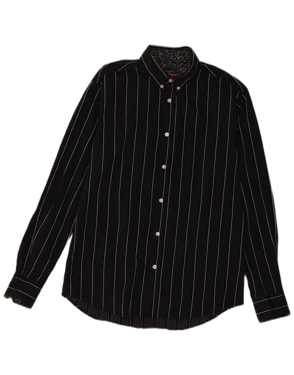 Pierre Cardin Mens Regular Fit Shirt Medium Black Striped Cotton