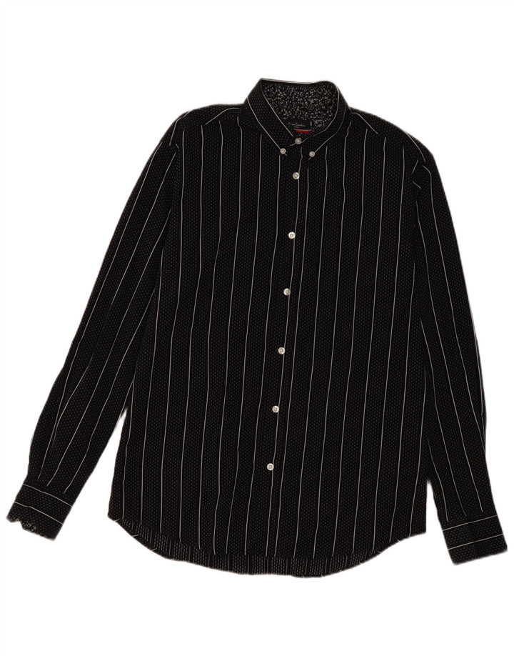 Pierre Cardin Mens Regular Fit Shirt Medium Black Striped Cotton