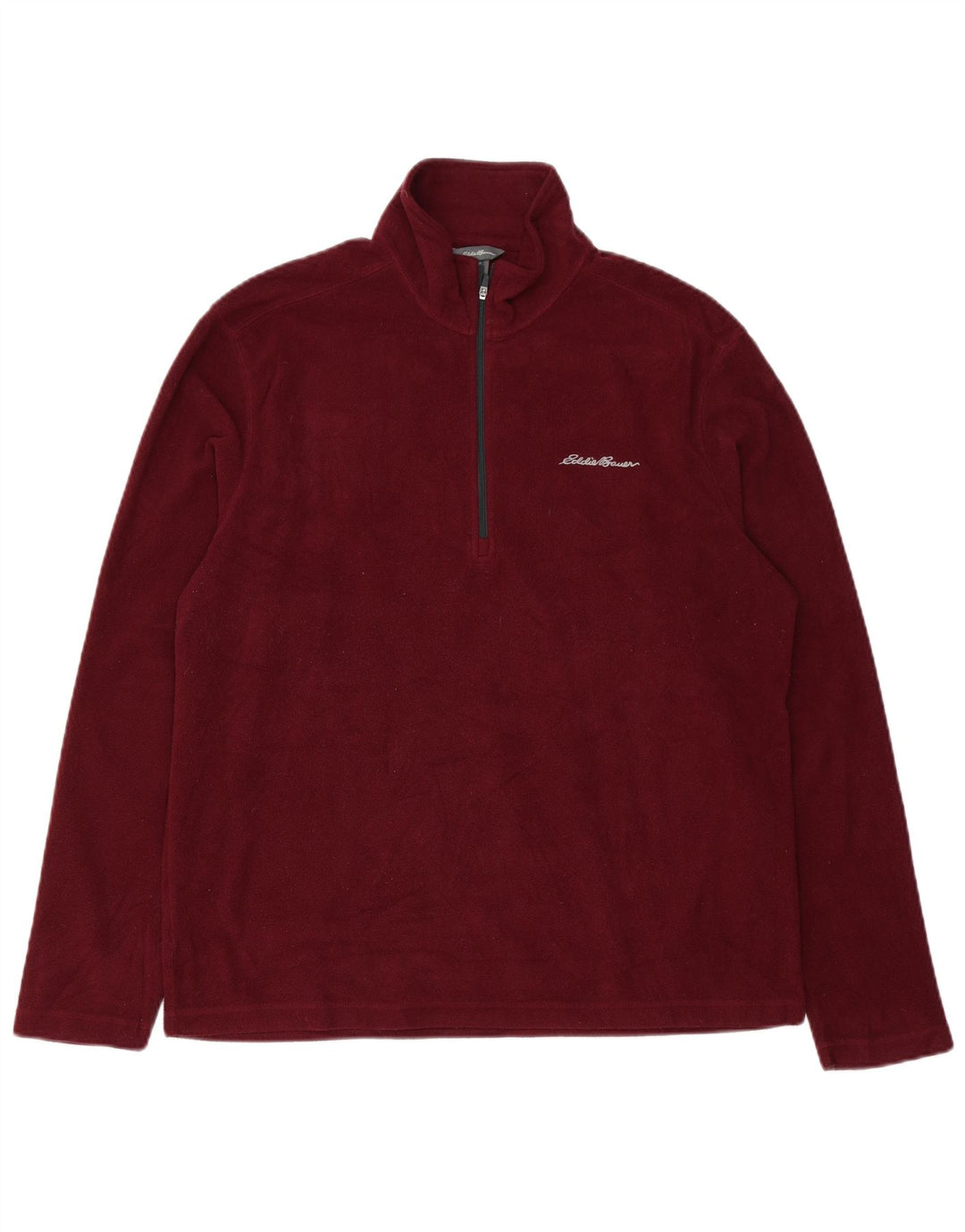 Eddie Bauer Mens Zip Neck Fleece Jumper Medium Maroon Polyester