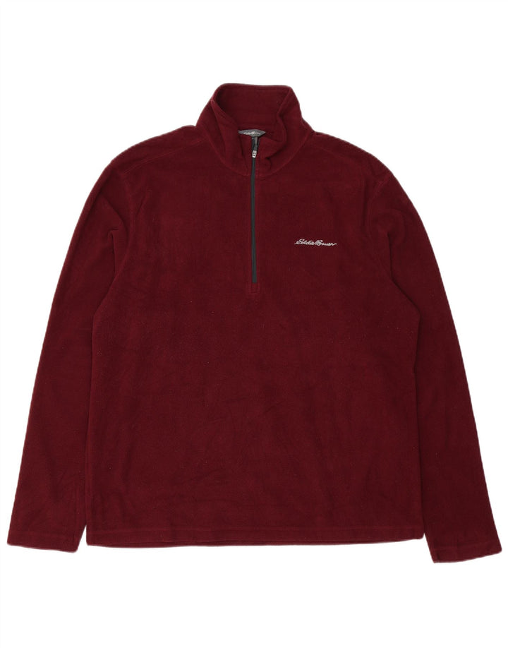 Eddie Bauer Mens Zip Neck Fleece Jumper Medium Maroon Polyester