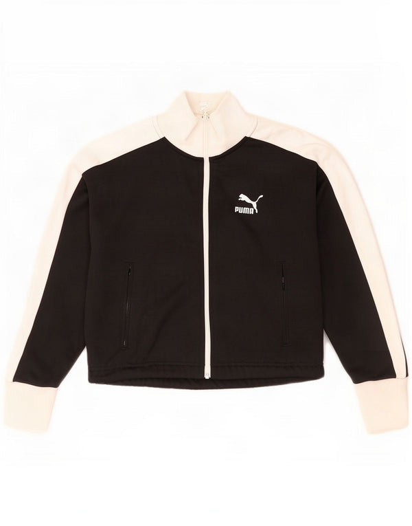 Puma Womens Crop Tracksuit Top Jacket UK 6 XS Black Colourblock Polyester