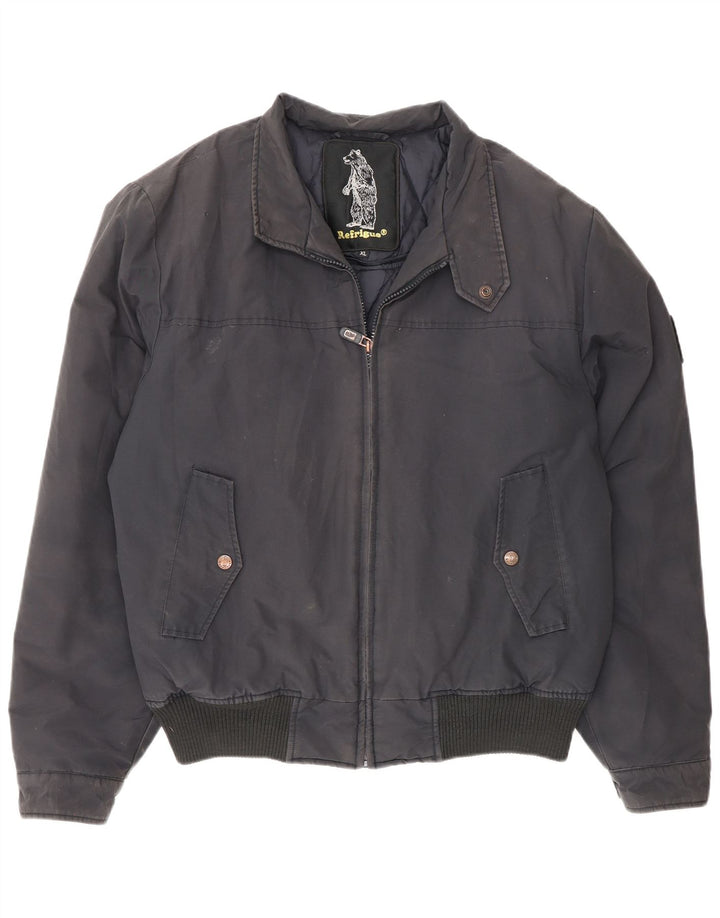 Refrigue Mens Bomber Jacket UK 42 XL Navy Blue Cotton
