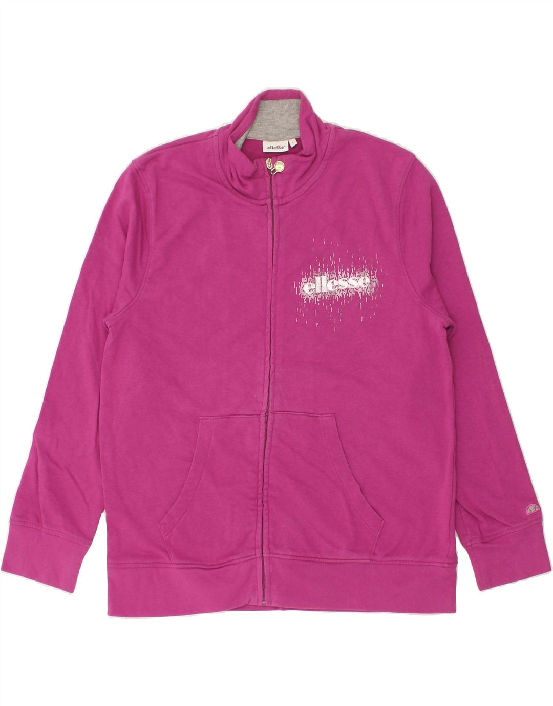 ELLESSE Womens Graphic Tracksuit Top Jacket UK 16 Large Pink Cotton Vintage Ellesse and Second-Hand Ellesse from Messina Hembry 