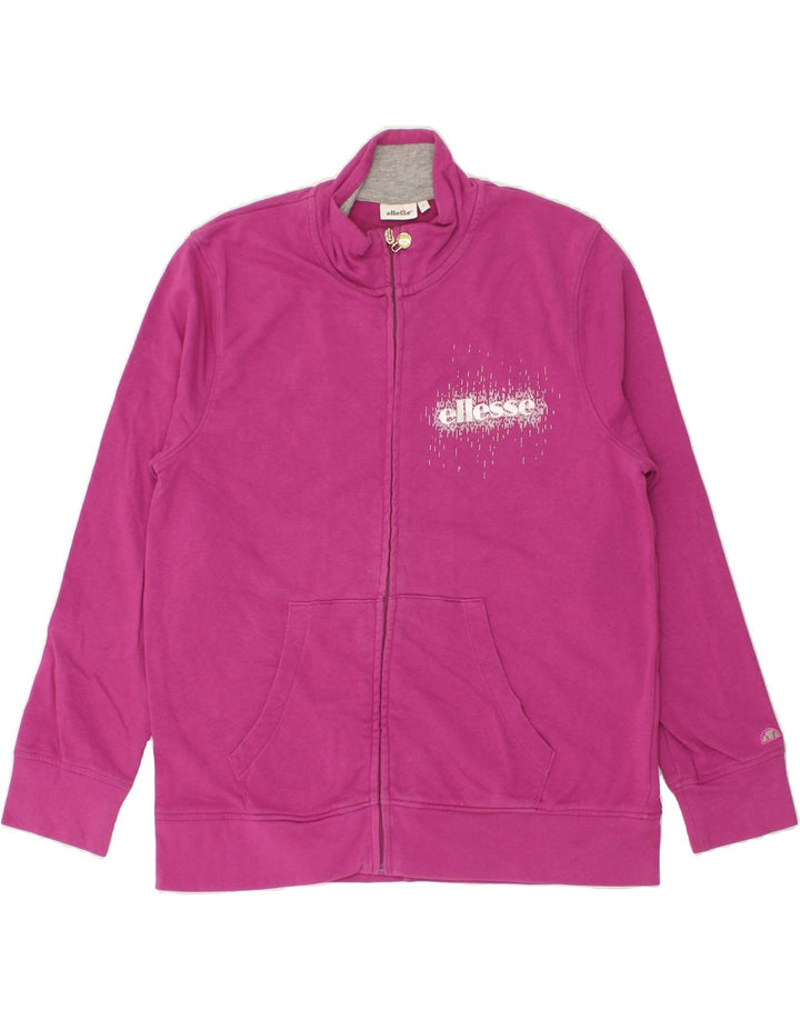 ELLESSE Womens Graphic Tracksuit Top Jacket UK 16 Large Pink Cotton Vintage Ellesse and Second-Hand Ellesse from Messina Hembry 