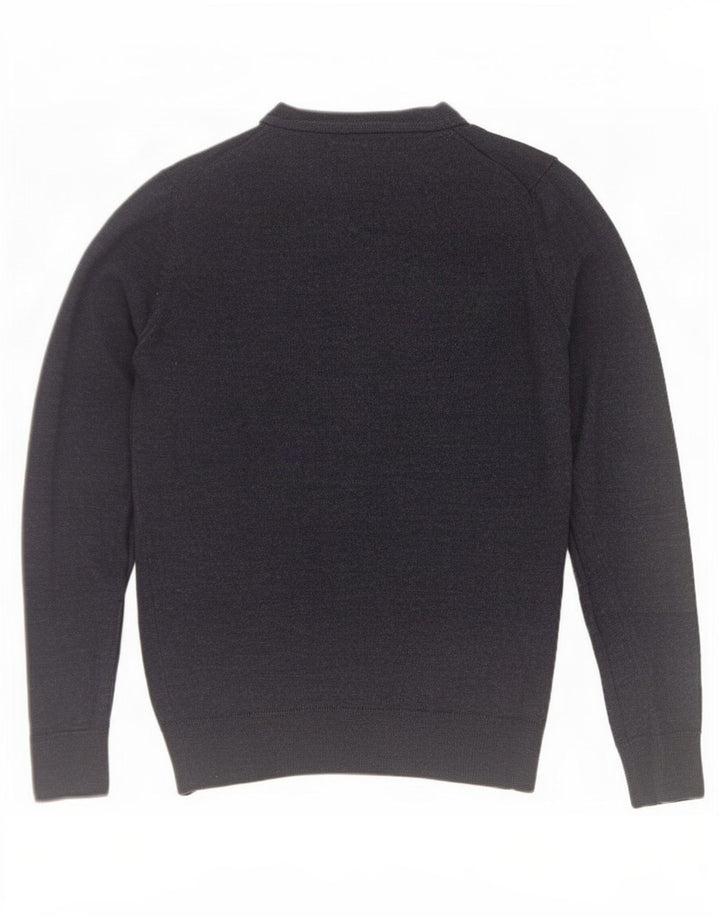 Zara Mens Crew Neck Jumper Sweater Small Navy Blue Wool