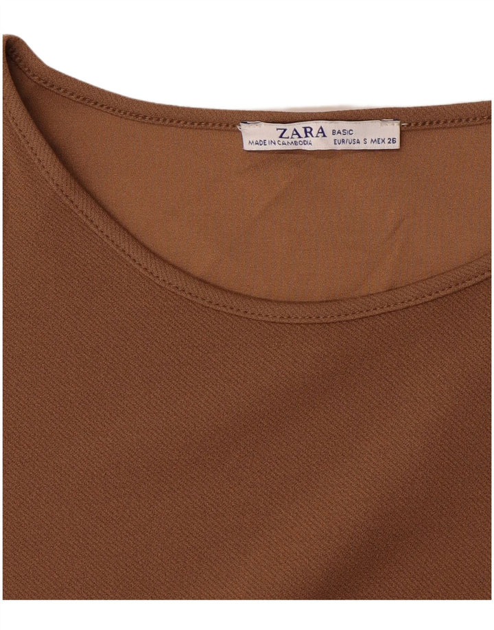 Zara Womens 3/4 Sleeve Shift Dress UK 10 Small Brown
