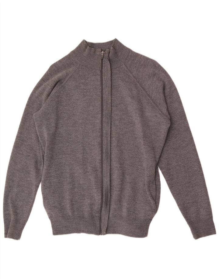 Zara Mens Zip Neck Jumper Sweater XL Grey Wool