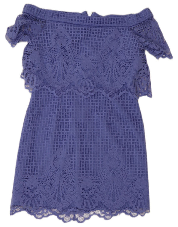 Topshop Womens Off Shoulder Dress UK 10 Small Purple Floral Polyester
