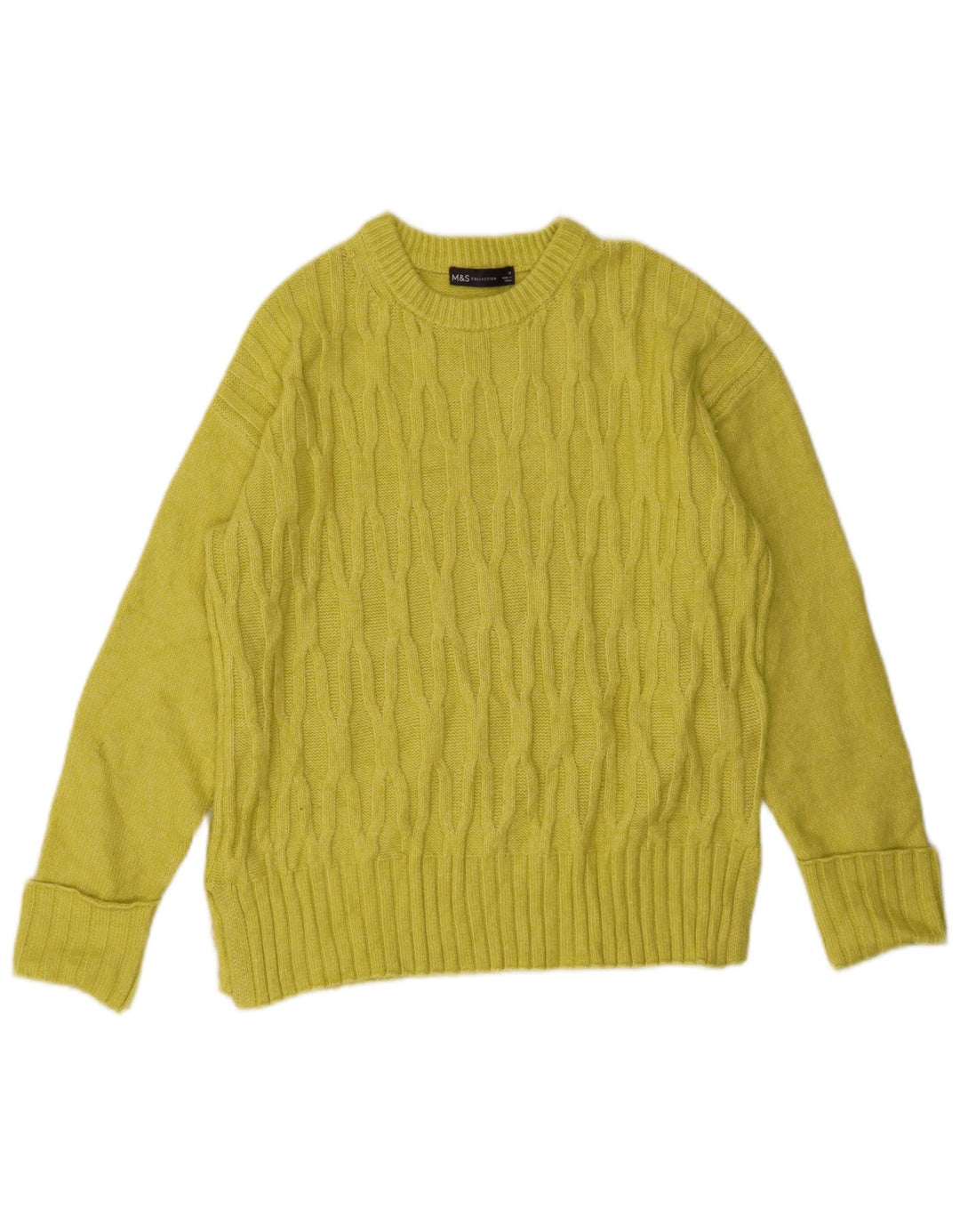 Marks & Spencer Womens Crew Neck Jumper Sweater UK 14 Medium Yellow