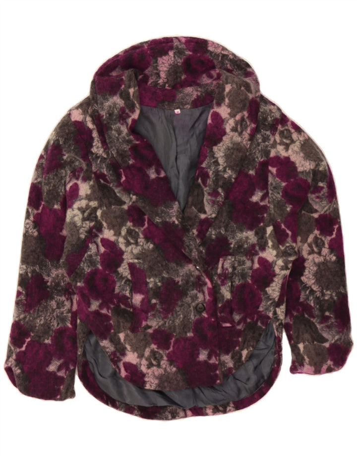 VINTAGE Womens 2 Button Blazer Jacket IT 42 Medium Burgundy Floral Vintage Vintage and Second-Hand Vintage from Messina Hembry 