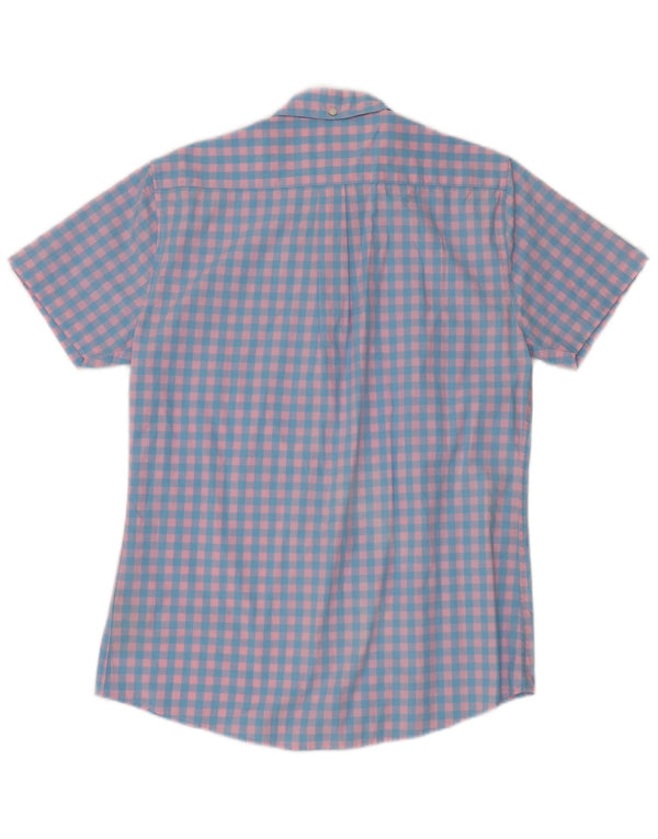 Barbour Mens Short Sleeve Tailored Fit Shirt Medium Blue Gingham Cotton