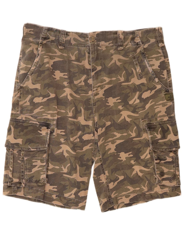 VINTAGE Mens Cargo Shorts W36 Large Khaki Camouflage Cotton
